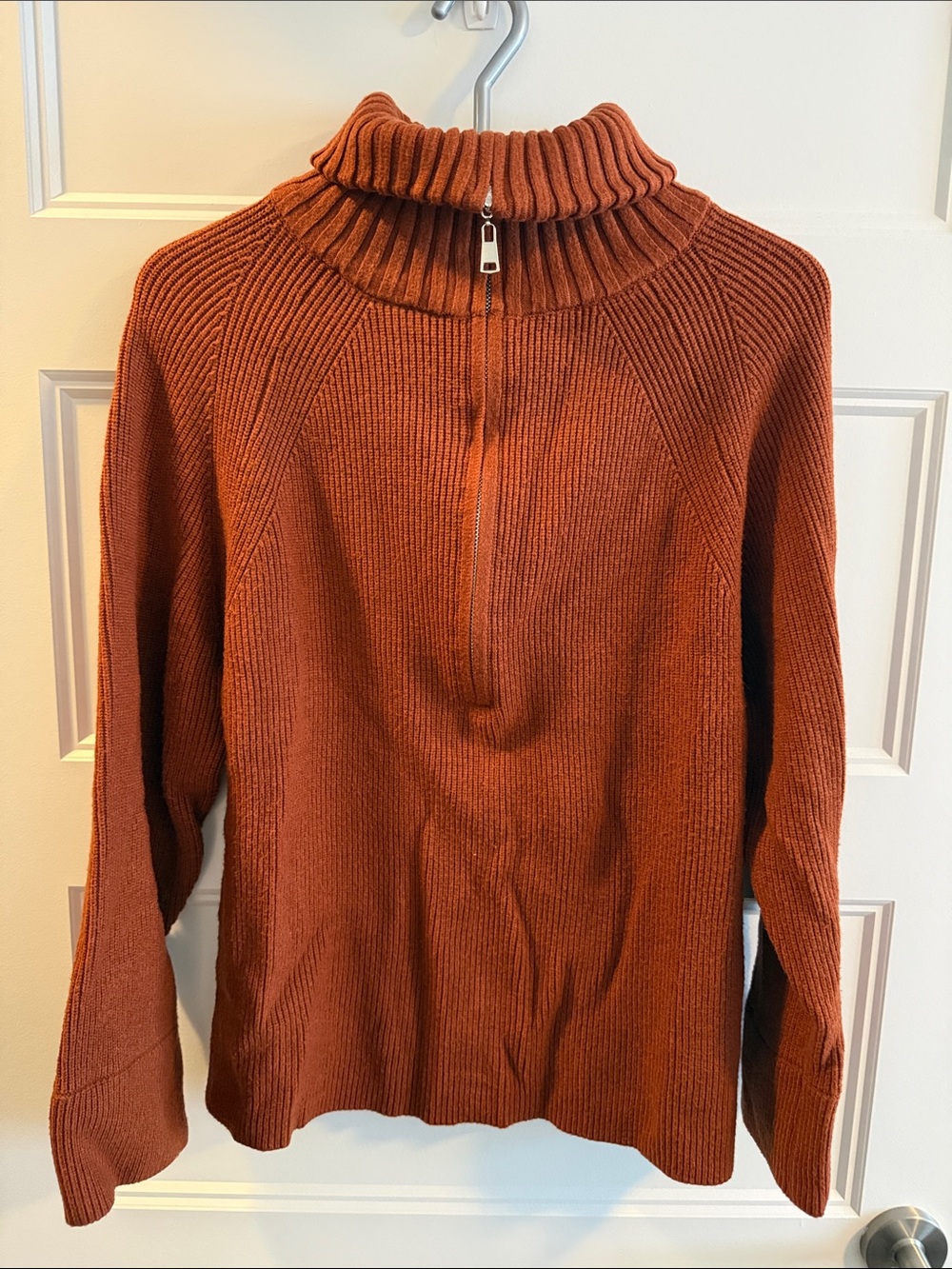 Women's Ribbed Half-Zip Sweater - Rust